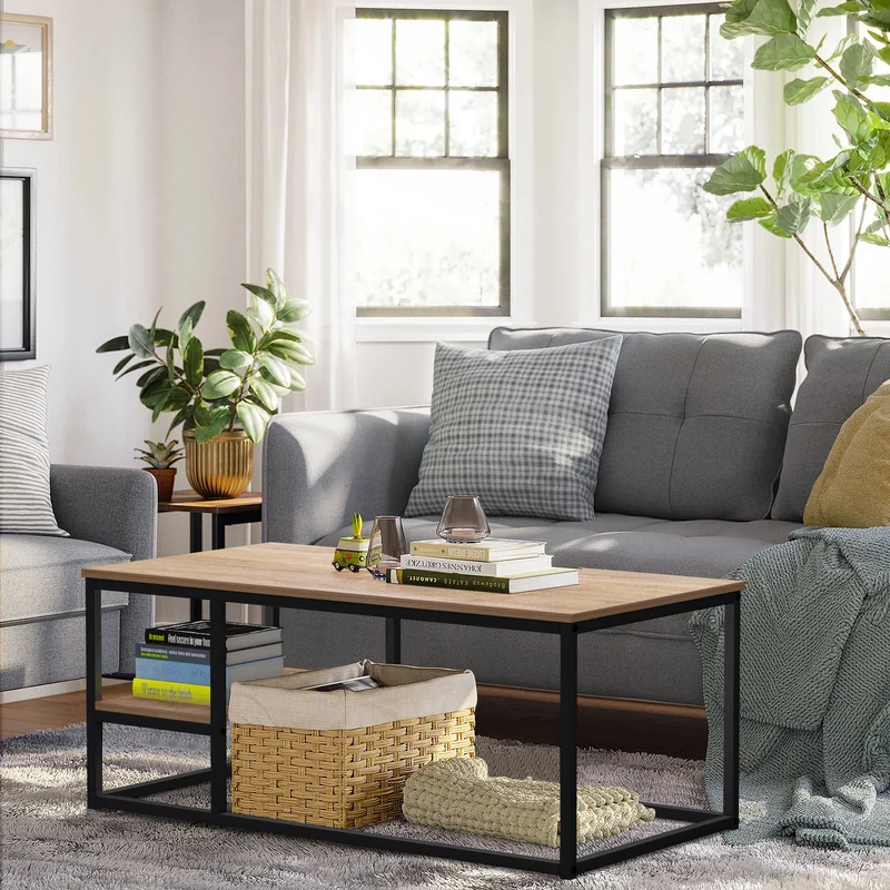Coffee Table With Shelf Black & Beige - CT-3500