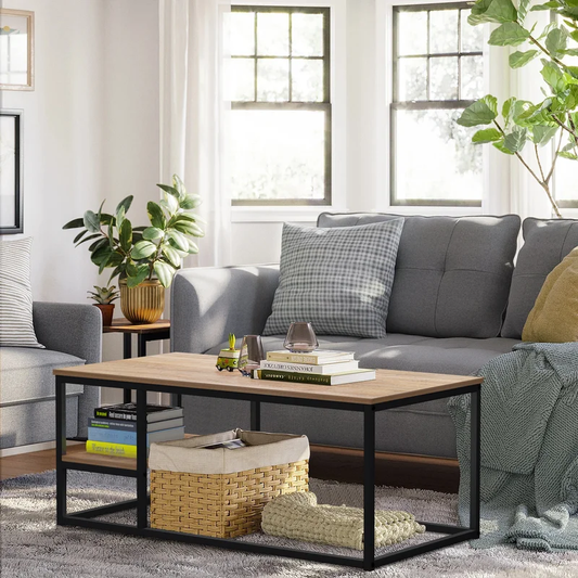 Coffee Table With Shelf Black & Beige - CT-3500