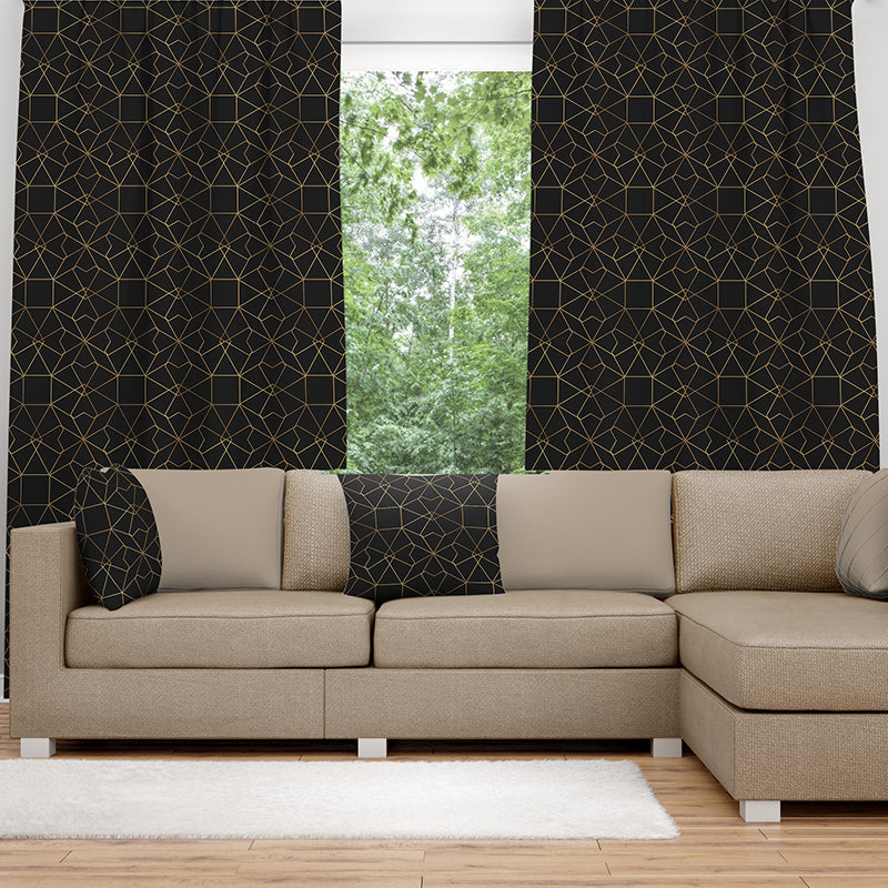 Black curtain with a gold Islamic pattern-AMN2148