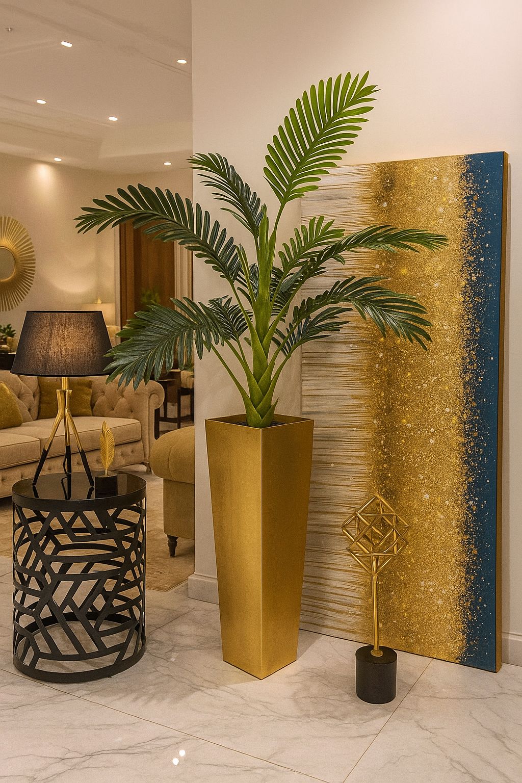 MDF wooden planter with artificial plant - 140 x 45 cm-HMLX17