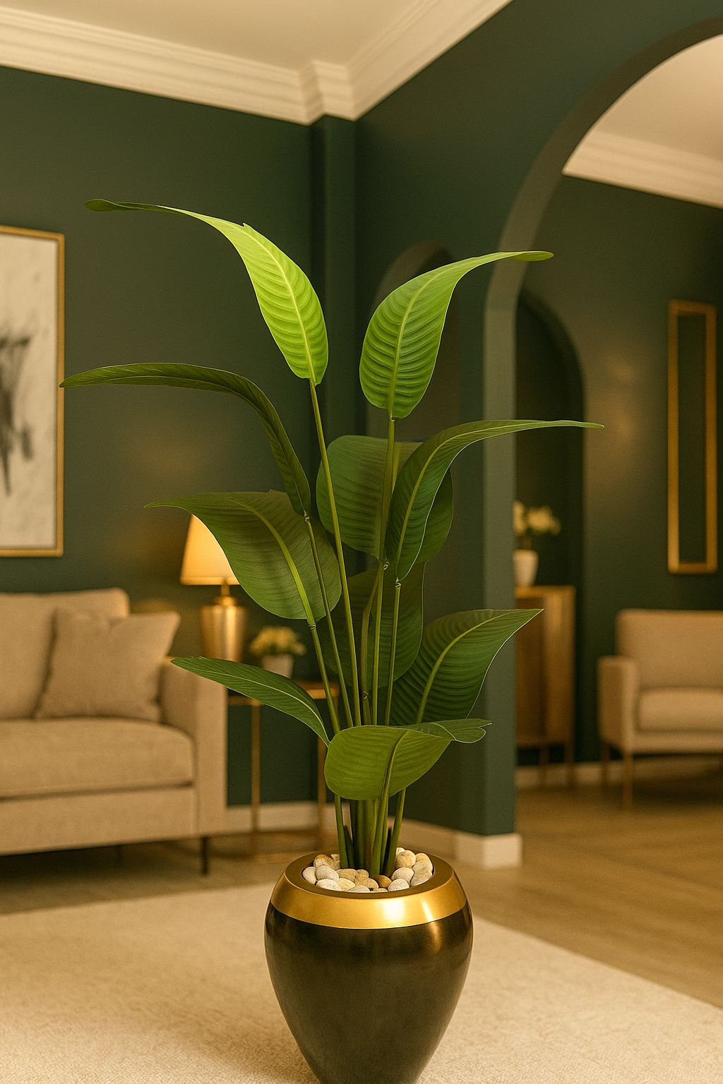 Fiberglass planter with artificial plant -HMLX2