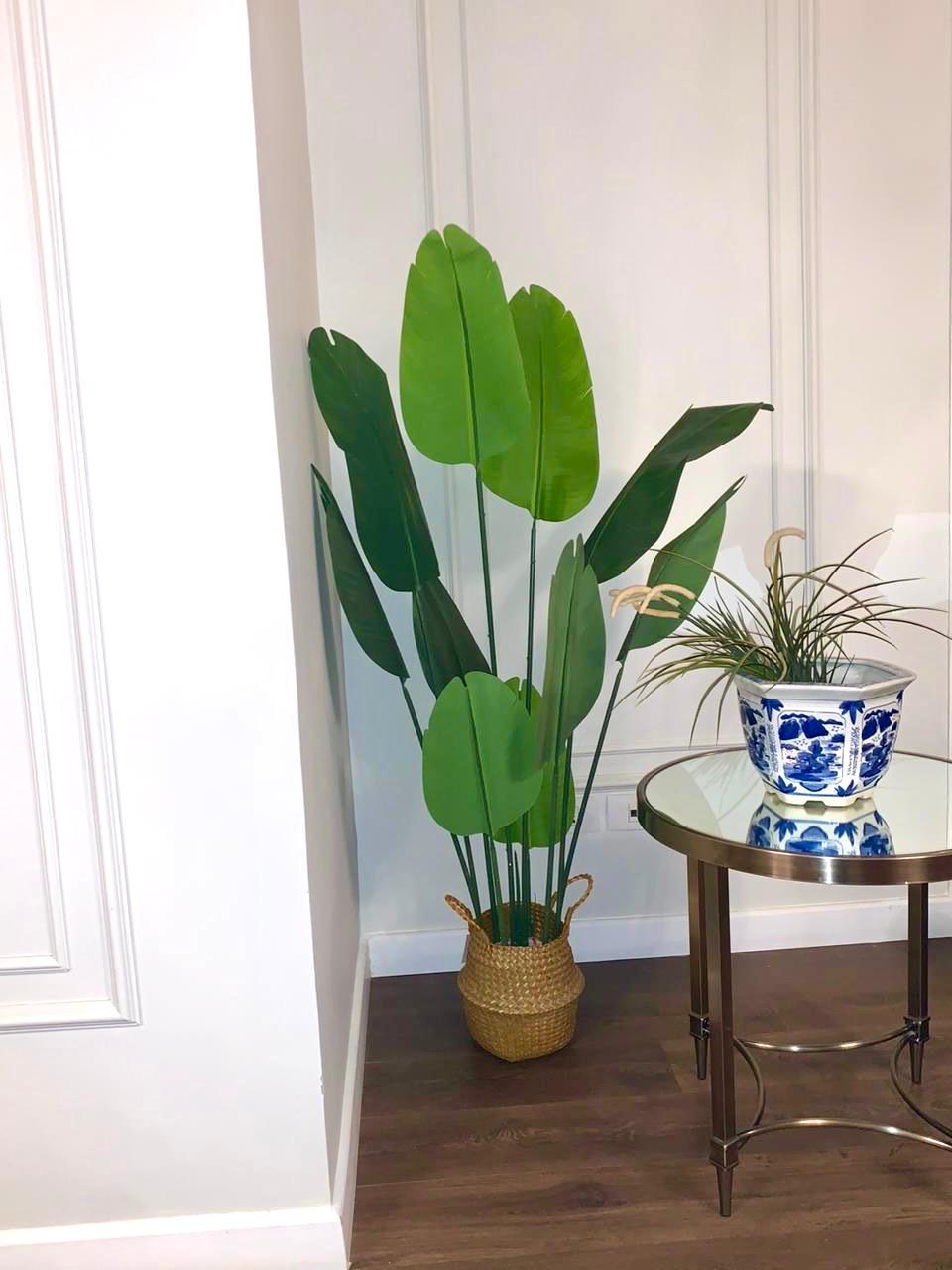 Artificial banana tree with wicker planter - 140 x 60 cm-HMLX52