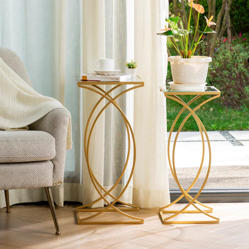 Two-piece side table, gold-DS126