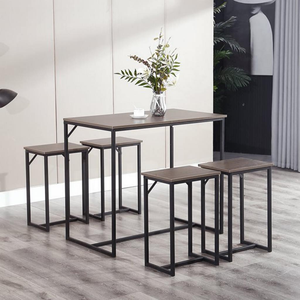 Table with 4 bar stools - brown and black -DS58