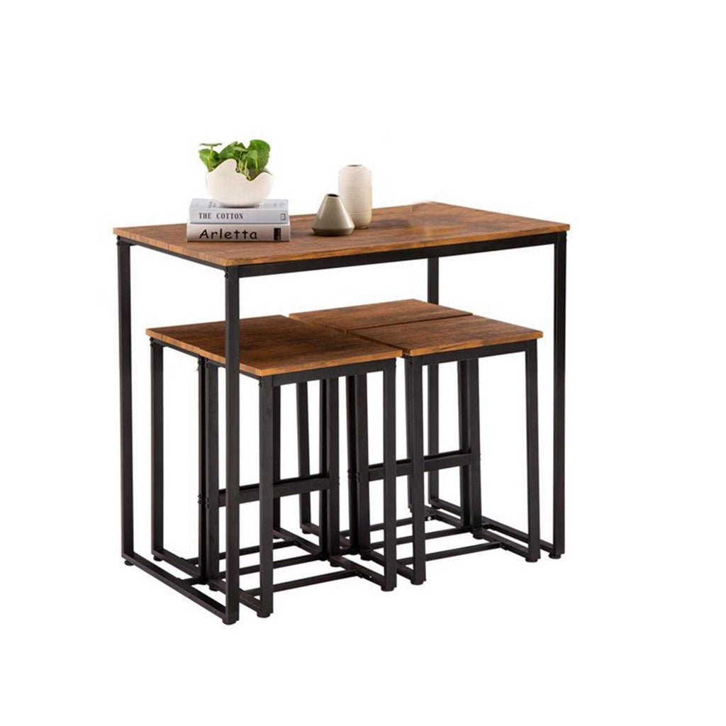 Table with 4 bar stools - brown and black -DS59