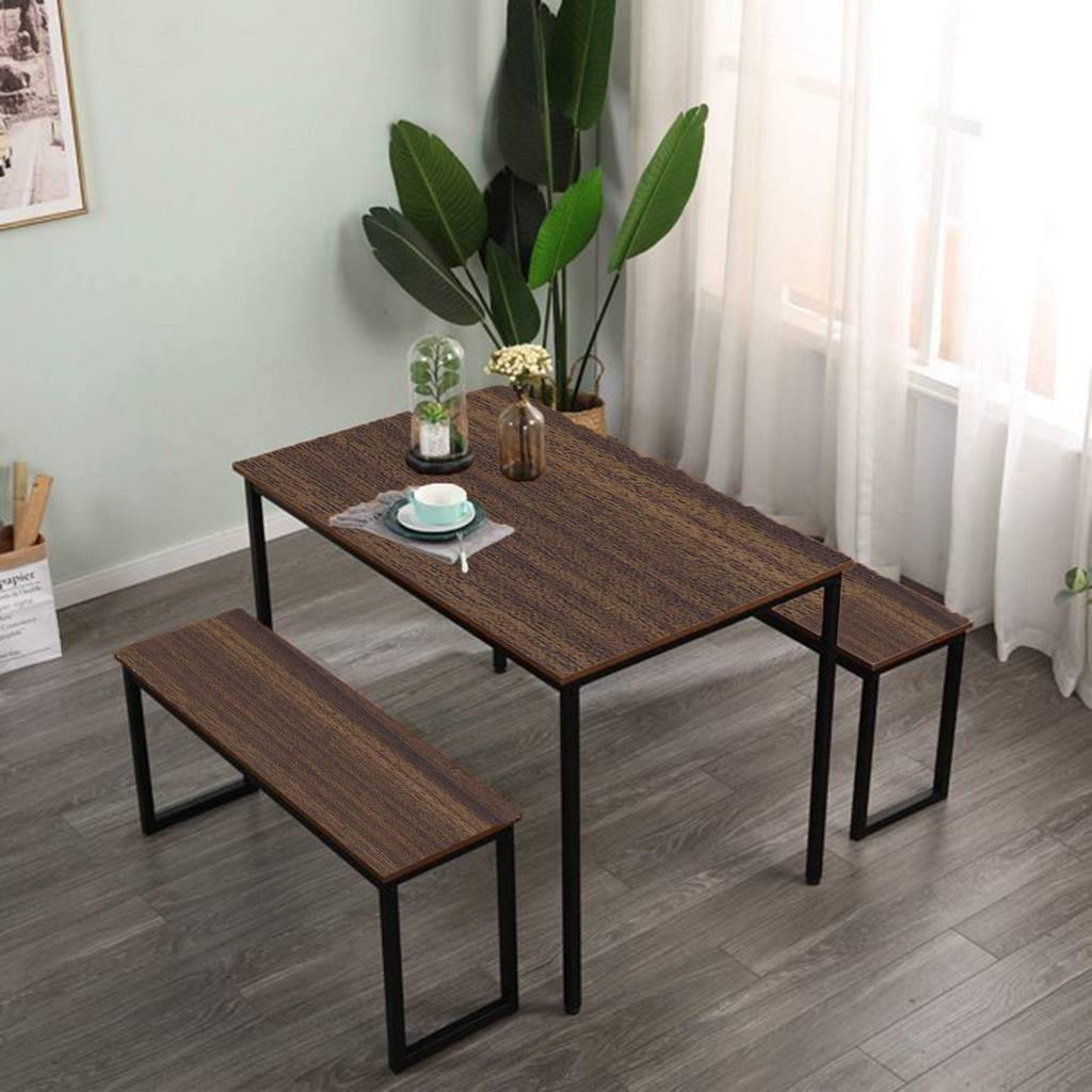 Dining table with 2 benches - black and brown -DS60
