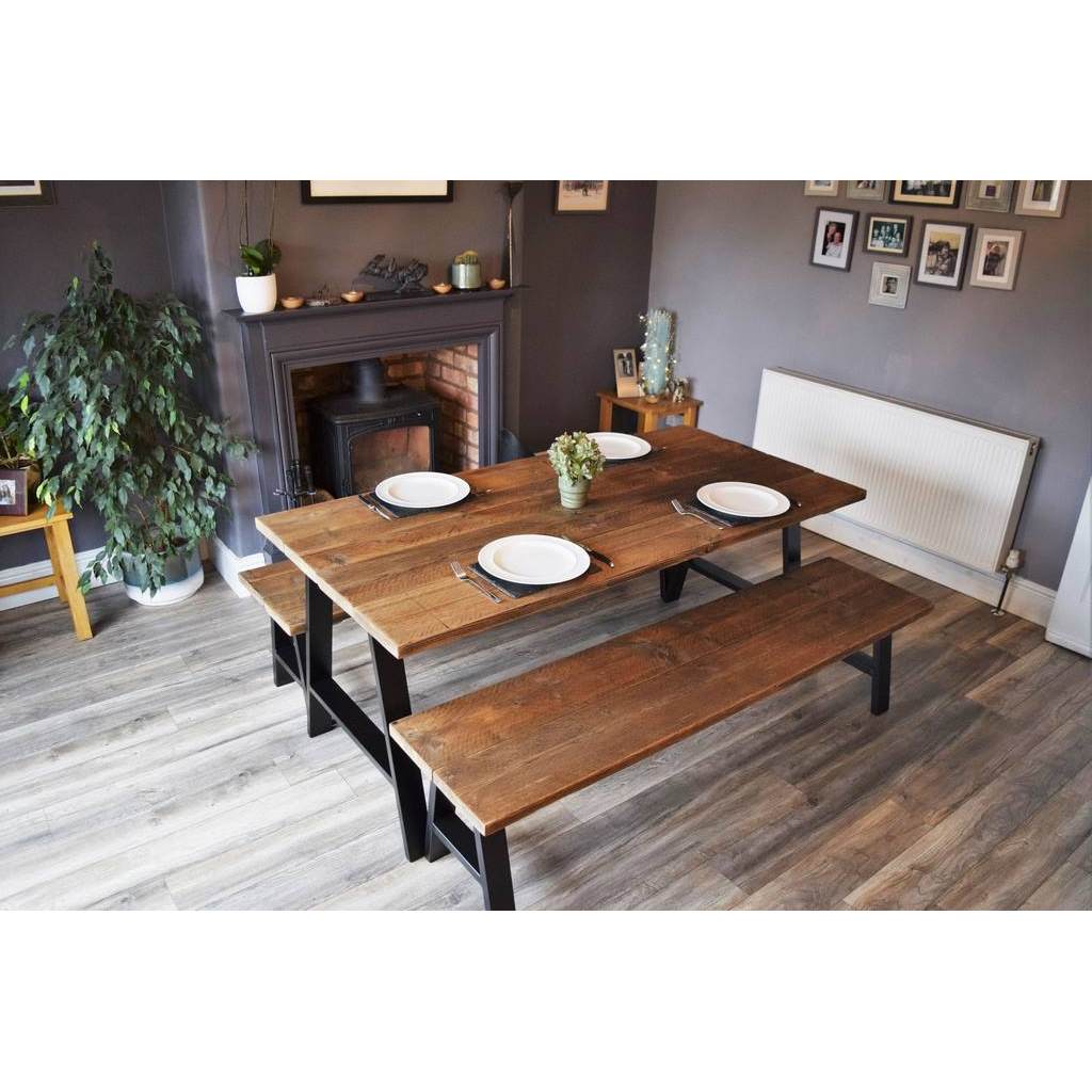Dining table with 2 benches - black and brown -DS61