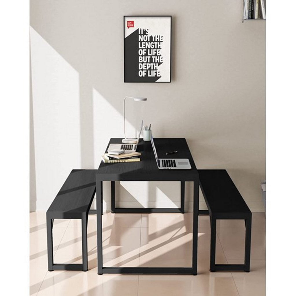 Dining table with 2 benches - black-DS62