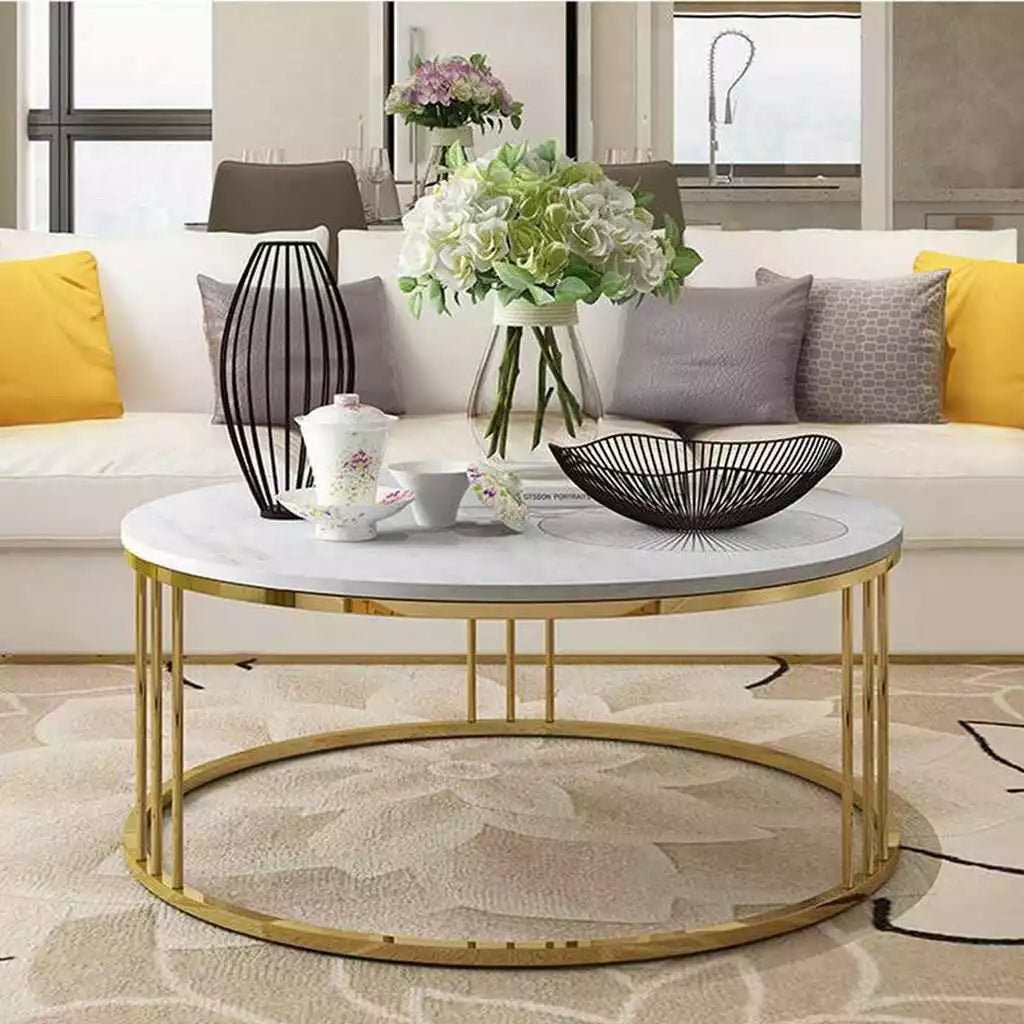 طاولة قهوة فولاذية باللونين الأبيض والذهبي - DS70