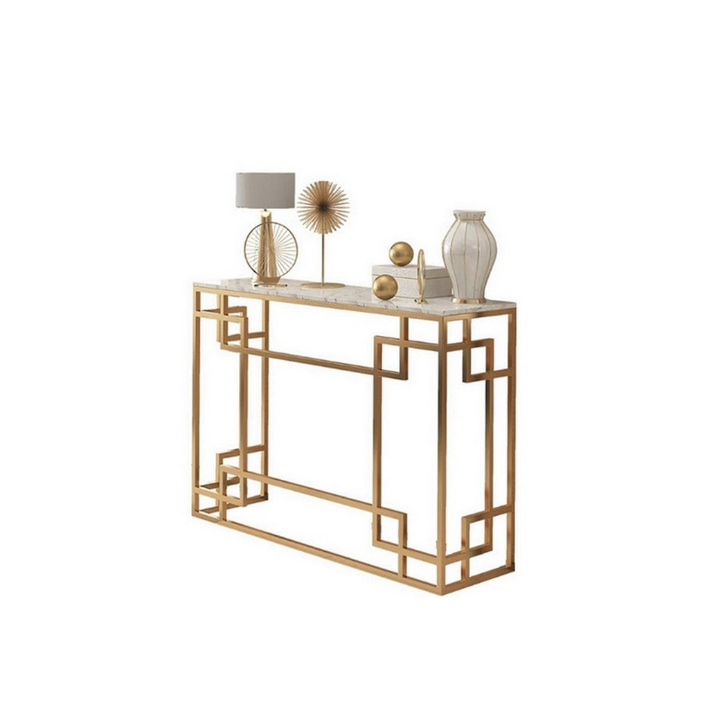 Steel console and gold and white marble-DS72