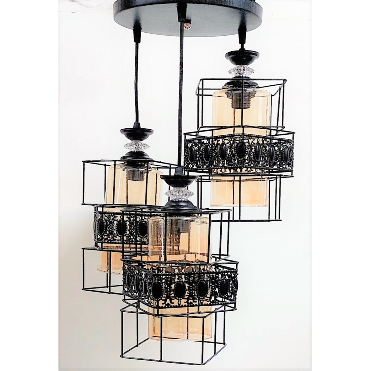 Triple Chandelier, Black/Beige - KM-EG6-29