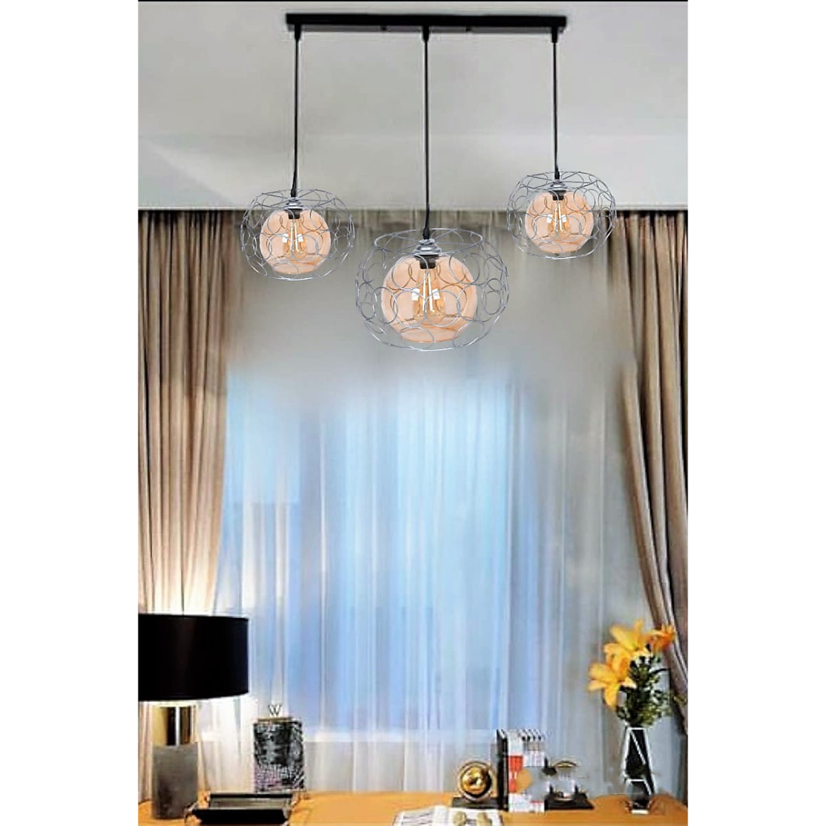 Triple Chandelier, Silver- KM-EG6-41