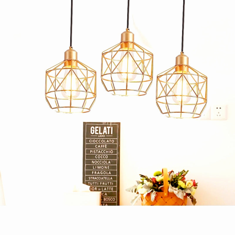 Triple Hexa chandelier, Golden - 91