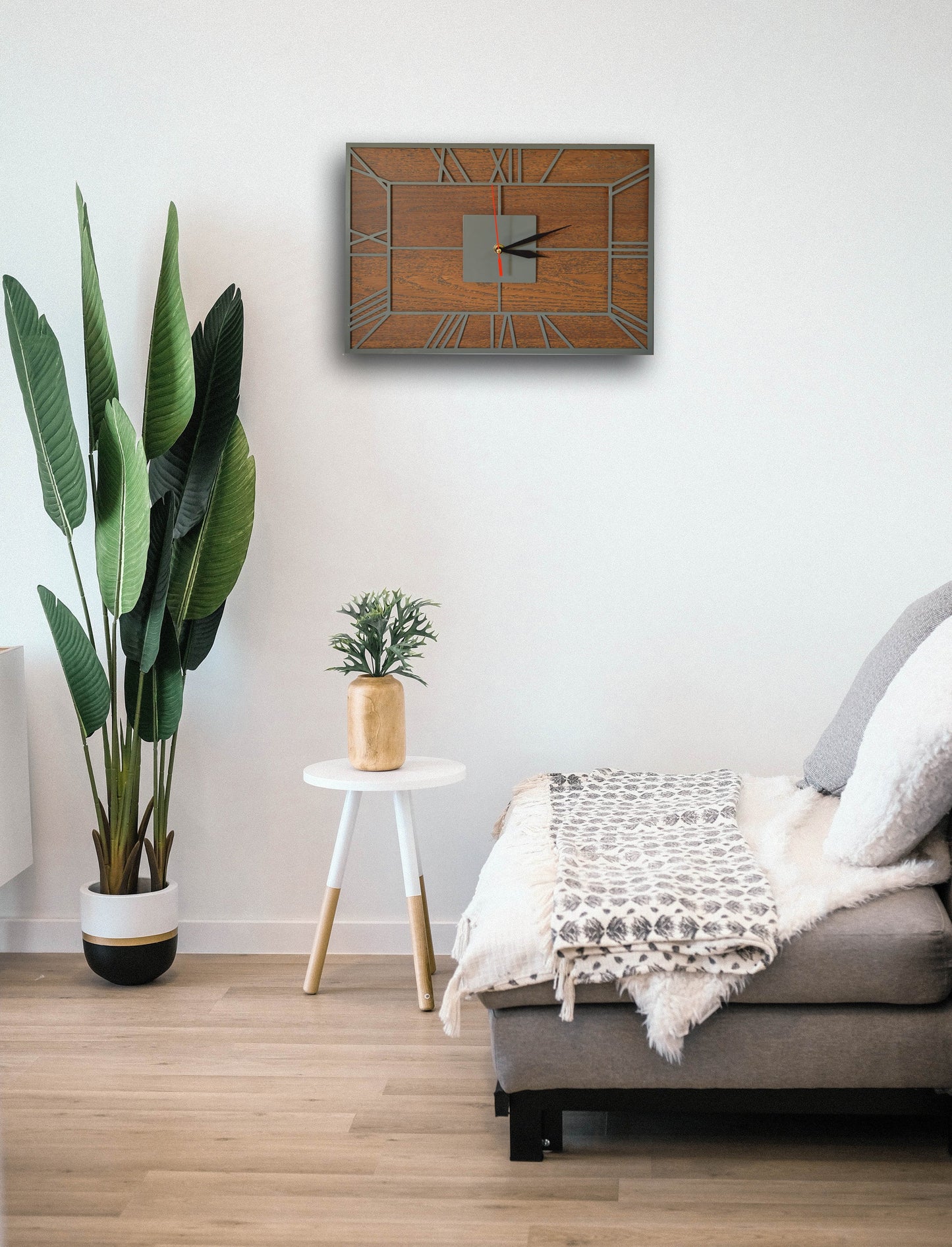 rectangle latin silver Clock with back wood-TM 007SIBR