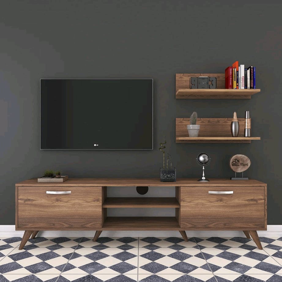 Brown TV unit with shelves-WRZ82