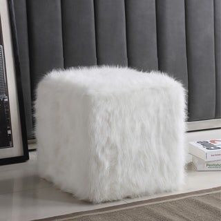 White fur cube Pouf 50cm