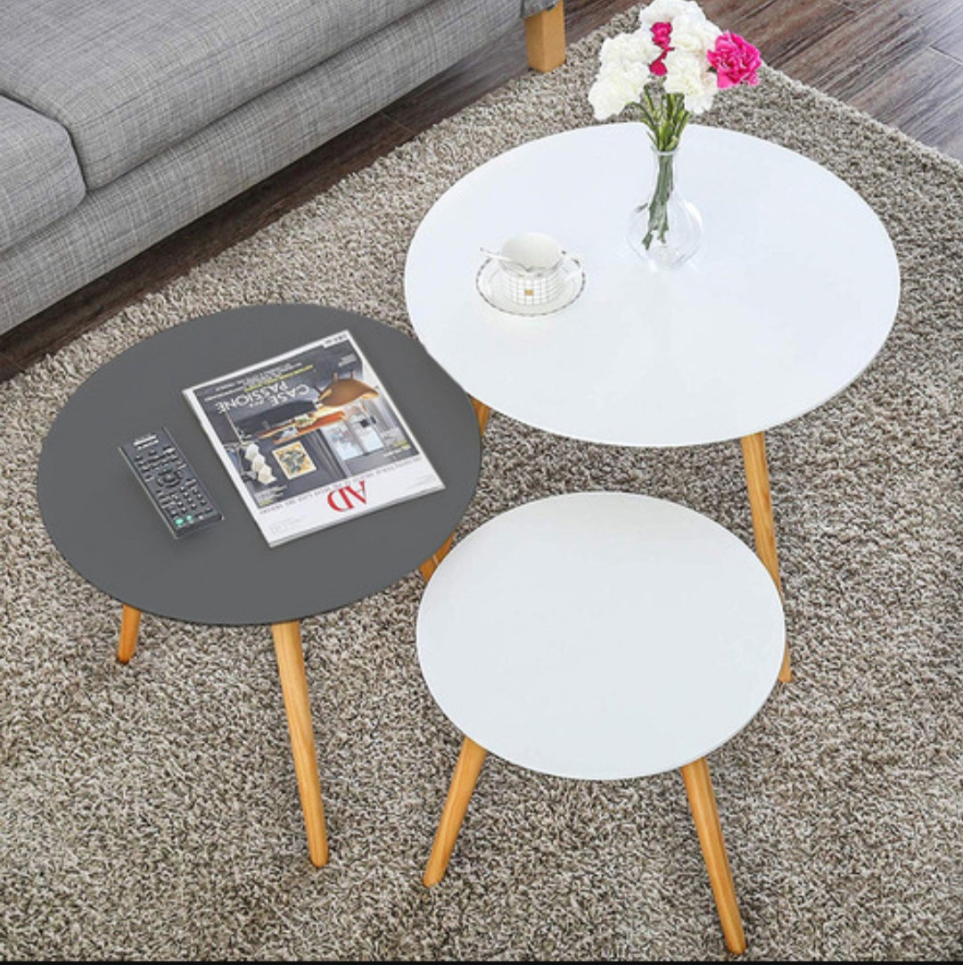 White and gray round side table set-A16