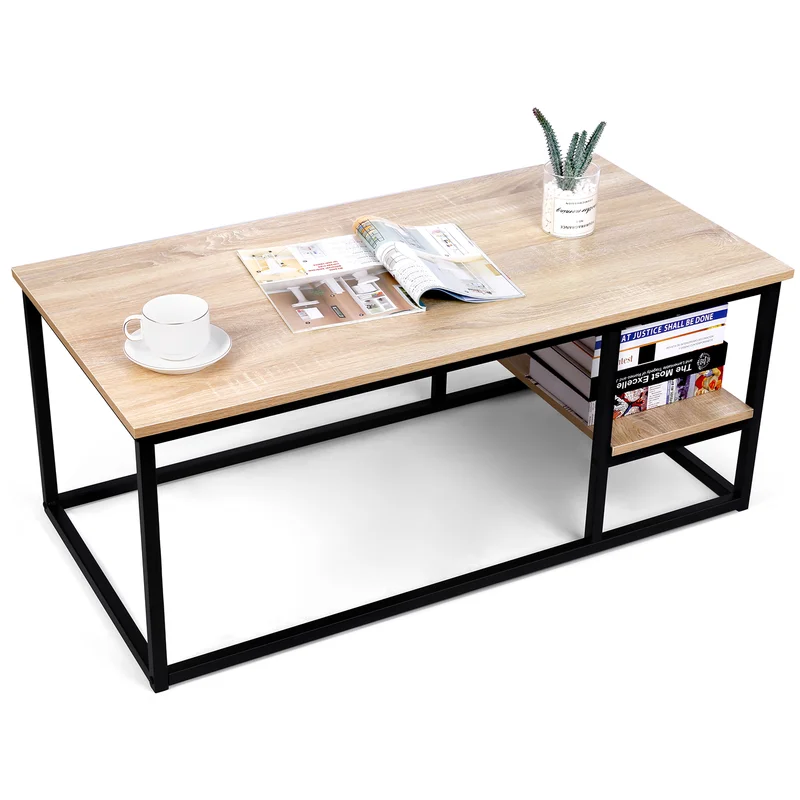 Coffee Table With Shelf Black & Beige - CT-3500
