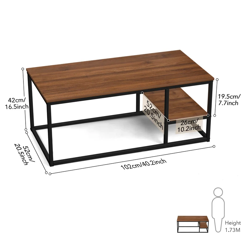 Coffee Table With Shelf Black & Brown- CT-3600