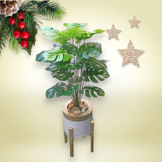 Cream tree, 18 branches + wooden pot with white*gold stand-CF-262