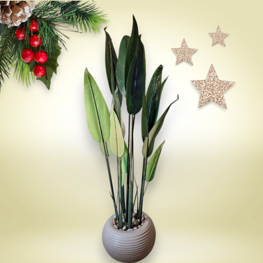 Banana tree, 19 plain green leaves + acrylic pot-CF-269