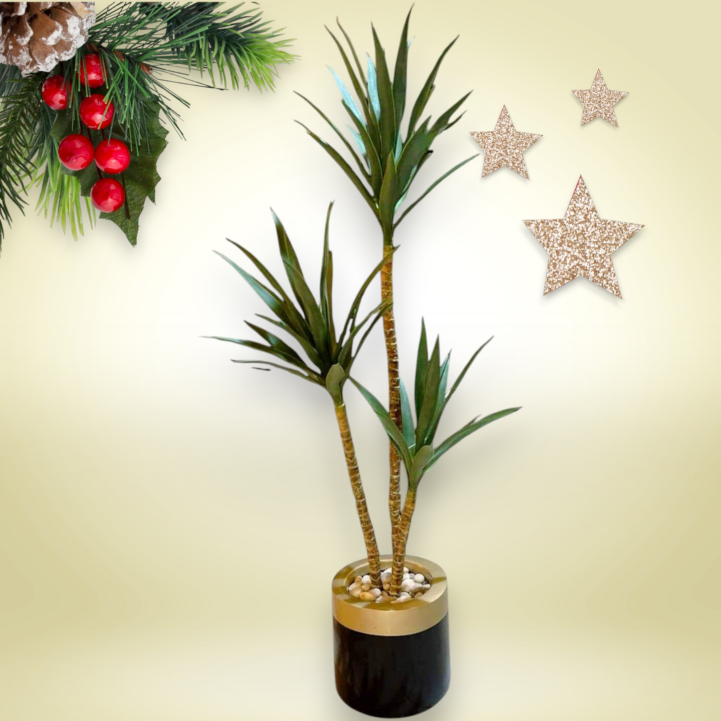 Triple cactus tree + black wood * gold pot -CF-271