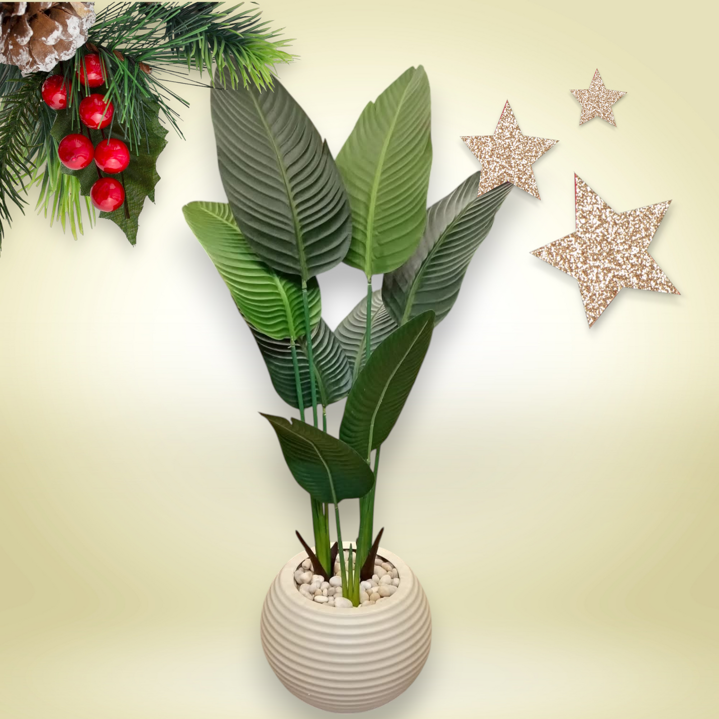 Banana tree, 11 leaves + beige acrylic pot-CF-288