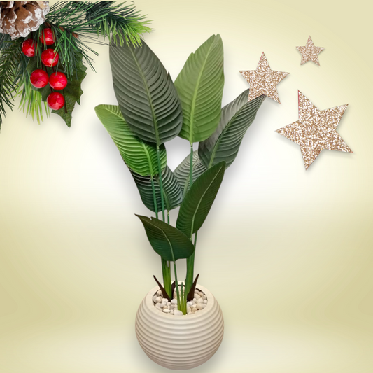 Banana tree, 11 leaves + beige acrylic pot-CF-288