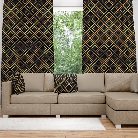 Black curtain with gold triangles-AMN2147