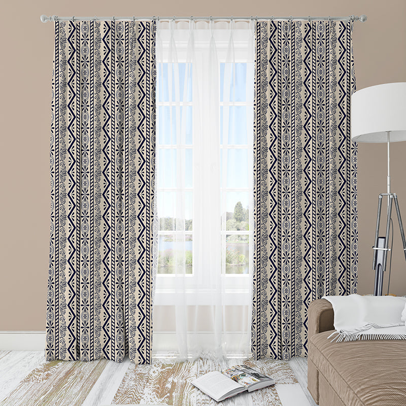 Navy and beige pattern curtain-AMN2159