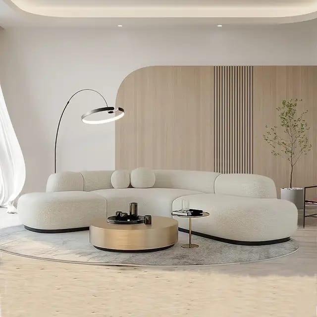 Beige rotating corner sofa-FU70