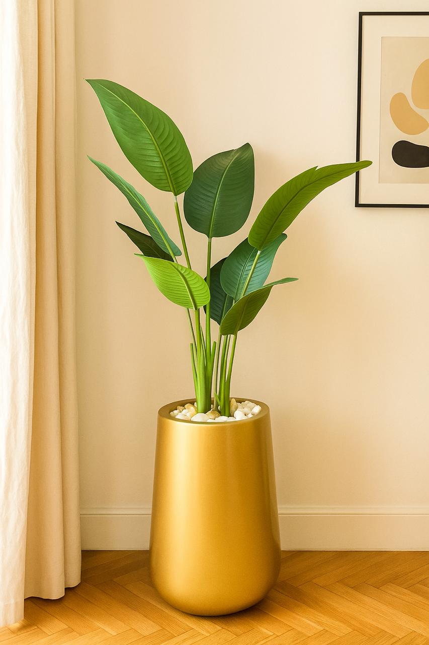 Fiberglass planter with artificial plant -HMLX1