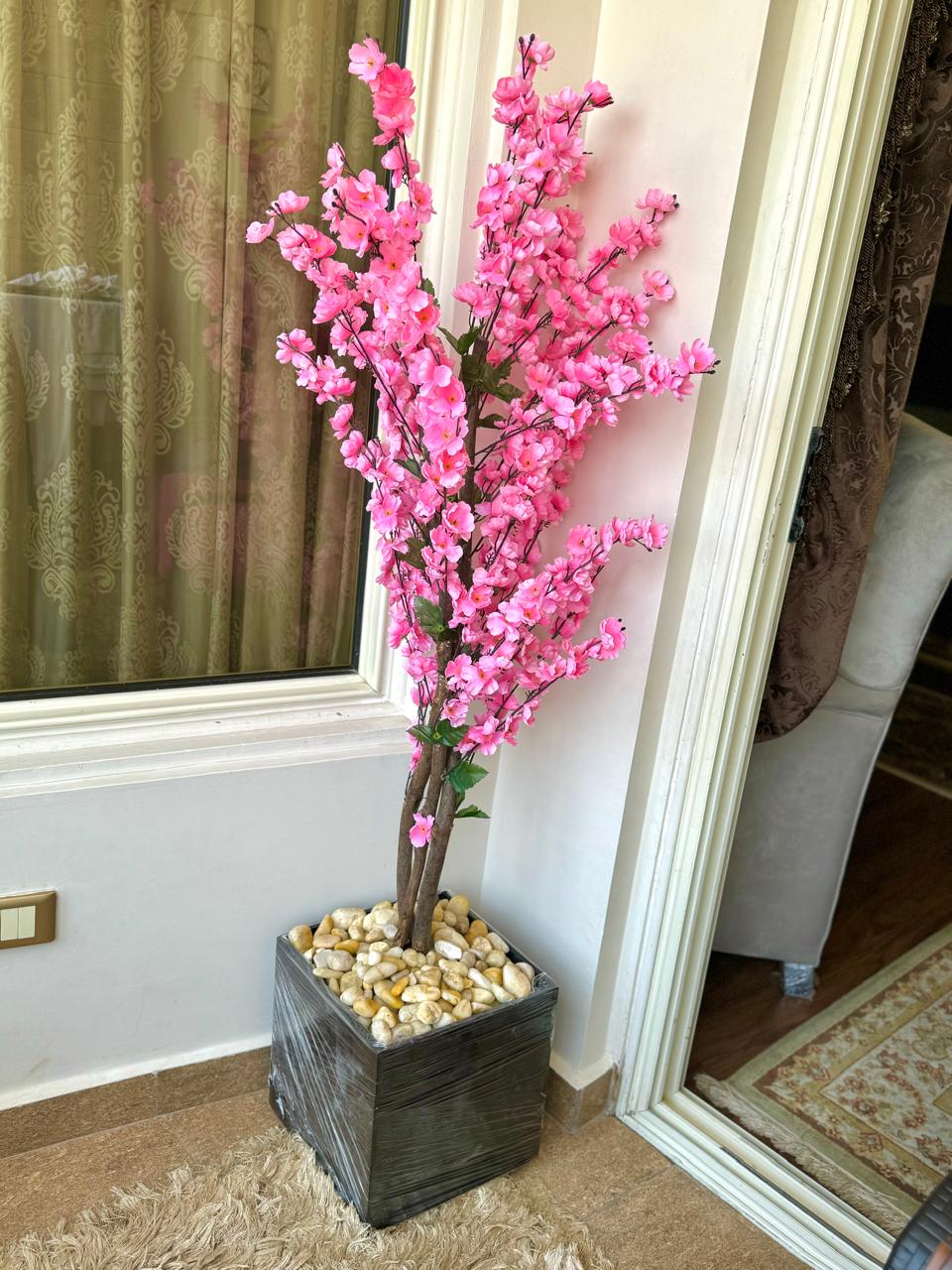 Wooden planter with artificial apricot tree - 110 x 40 cm-HMLX31