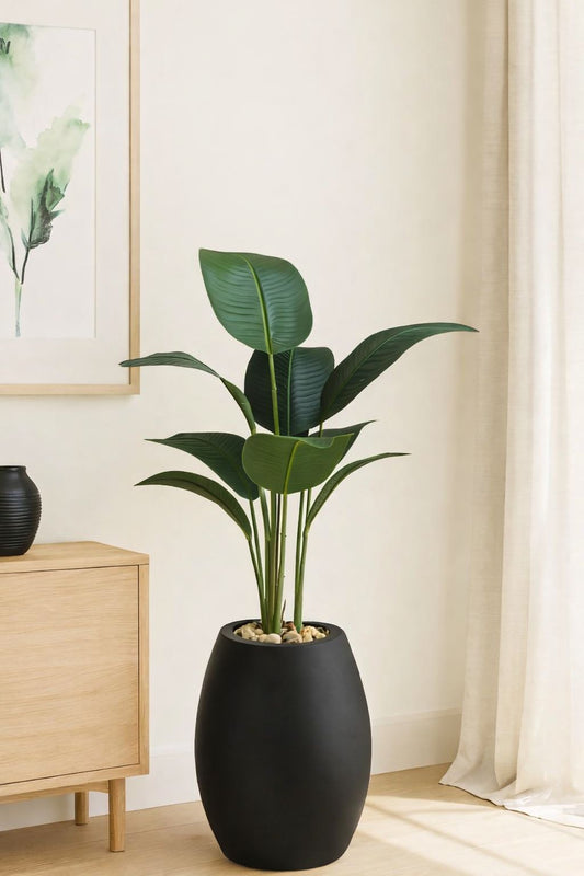 Fiberglass planter with artificial plant -HMLX79