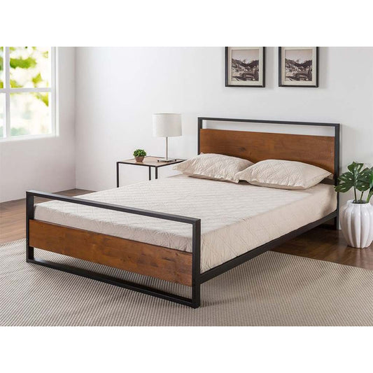 Steel single bed - black and brown-DS128