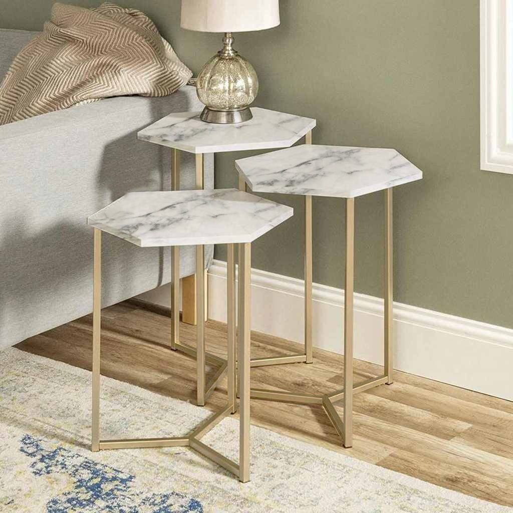 Side tables set - 3 pieces - gold and white-DS39