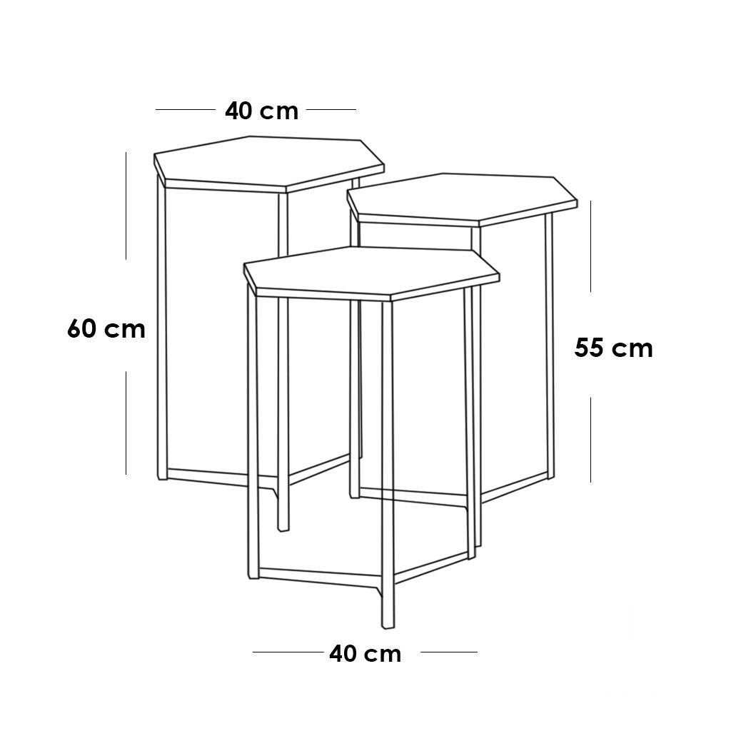 Side tables set - 3 pieces - gold and white-DS39