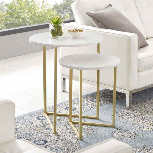 Side table - 2 pieces - white and gold-DS64