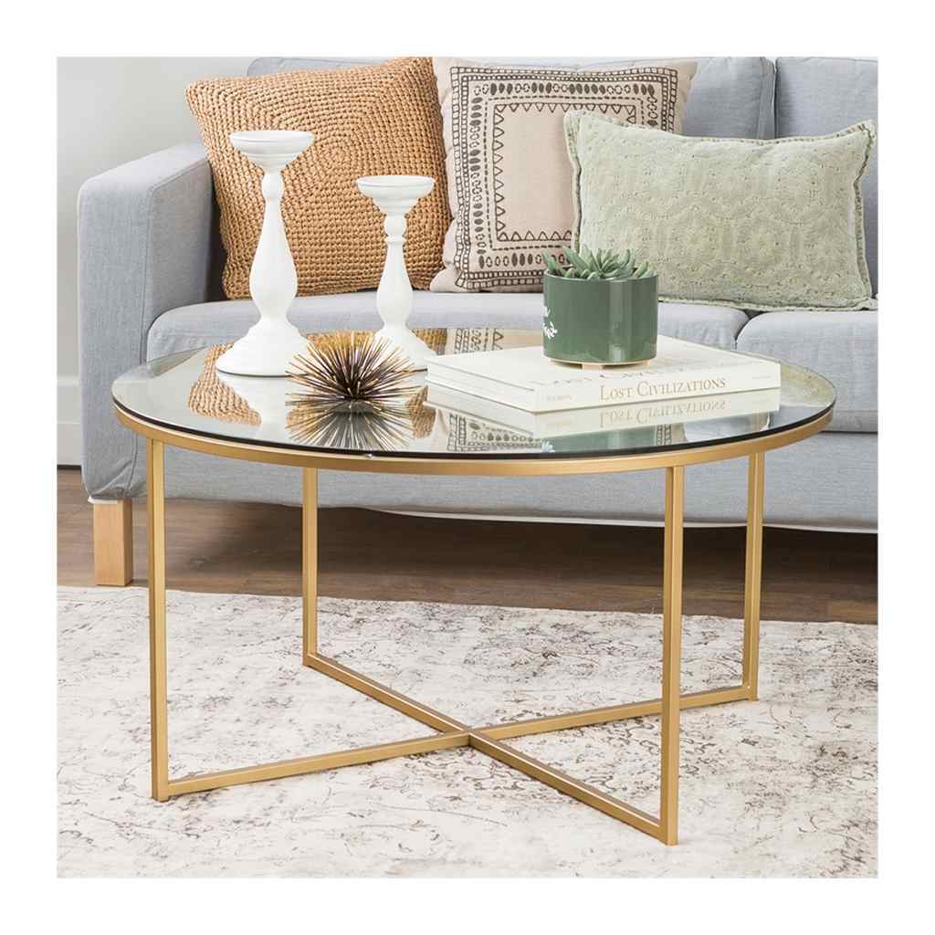 Iron and gold glass coffee table-DS69