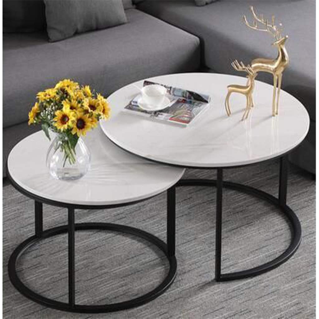 Steel coffee table and black and white marble-DS71