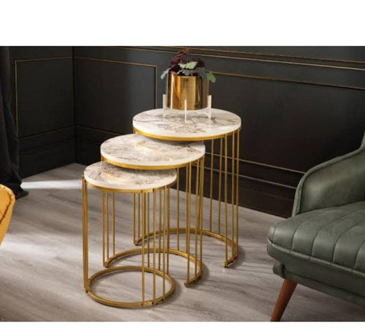 Set of steel tables, 3 pieces - gold-DS74