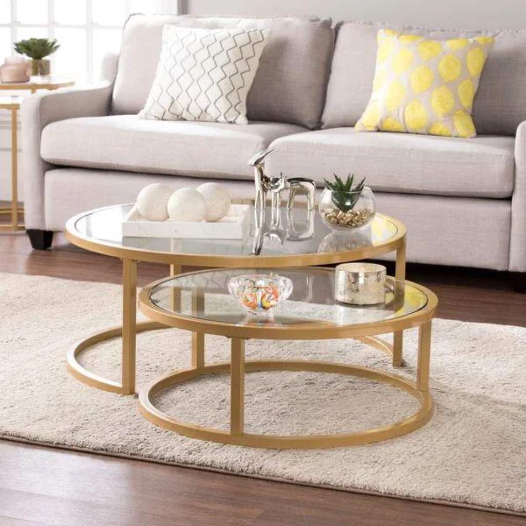 Set of two-piece steel and glass coffee tables - gold
-DS78