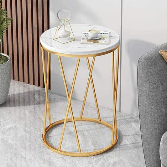 White and gold steel side table-DS89