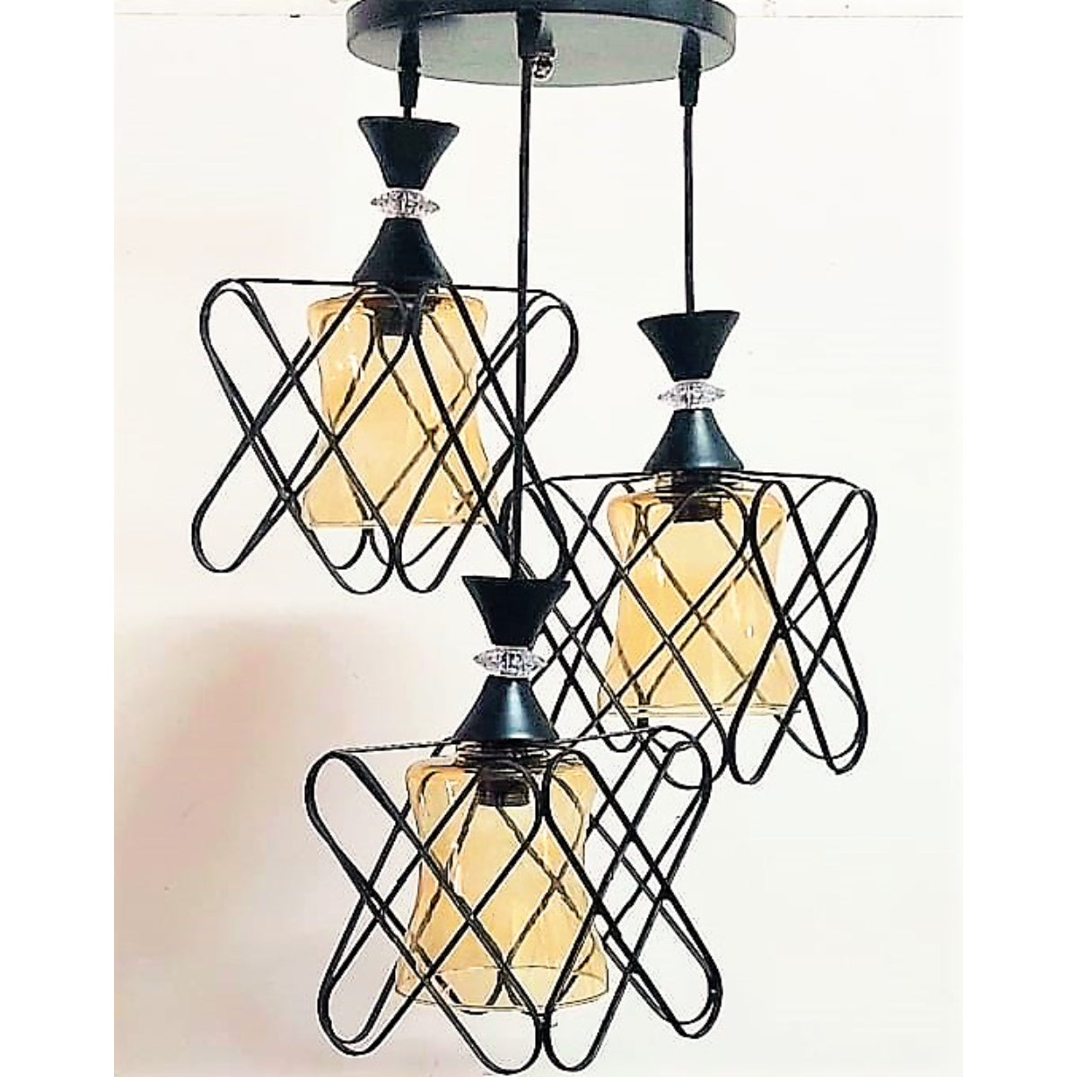 Triple Chandelier, Black/Beige - KM-EG6-24