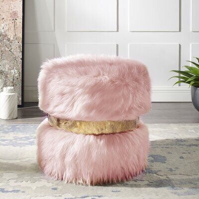 Rose fur Pouf with stainless steel