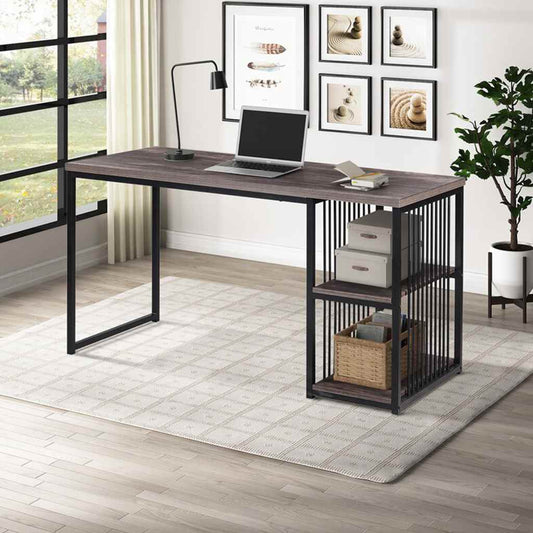 Modern Desk with Two Racks for Storage, Brown & Black- D-2900